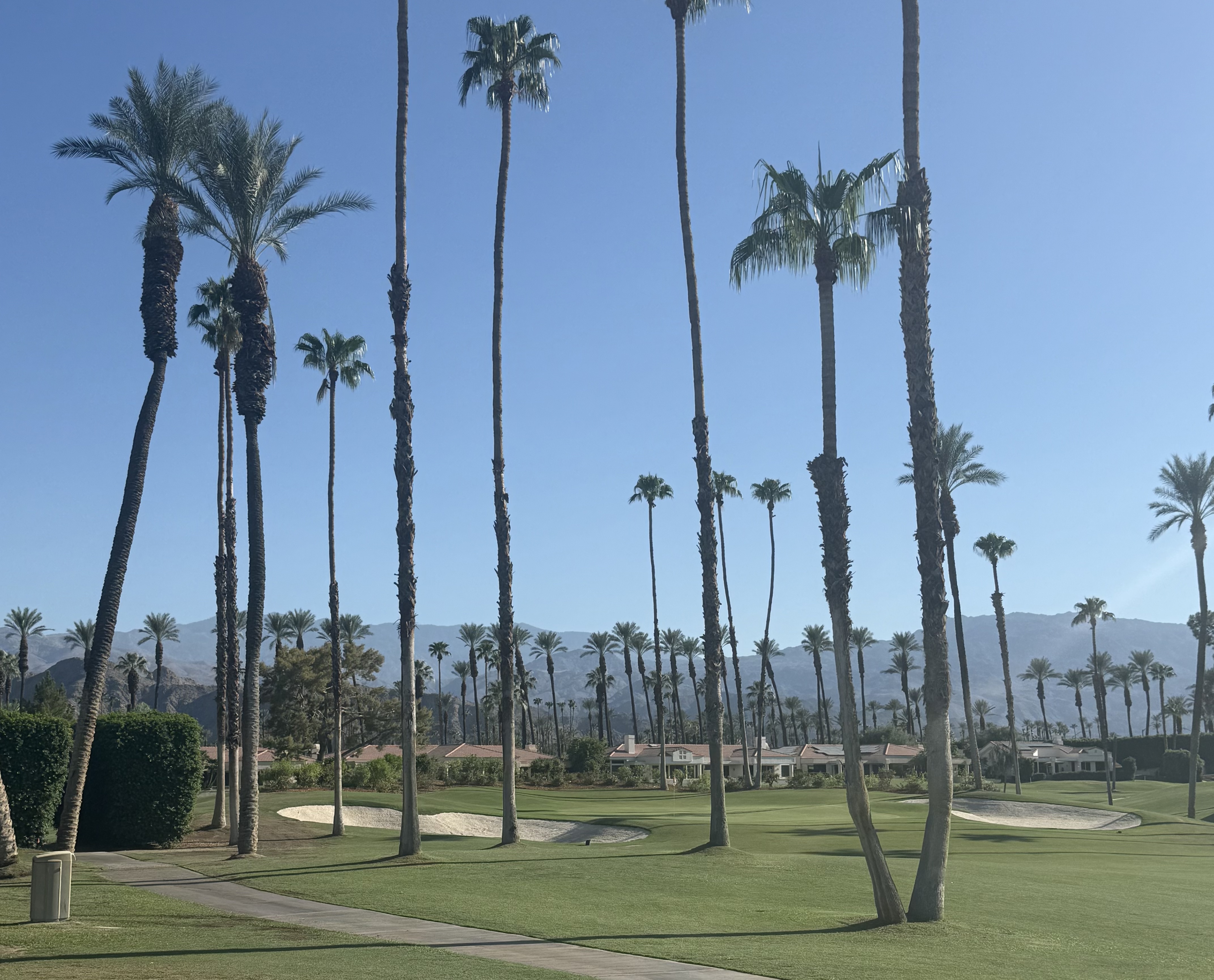 Desert Horizons Country Club golf course with palm trees and Santa Rosa Mountains